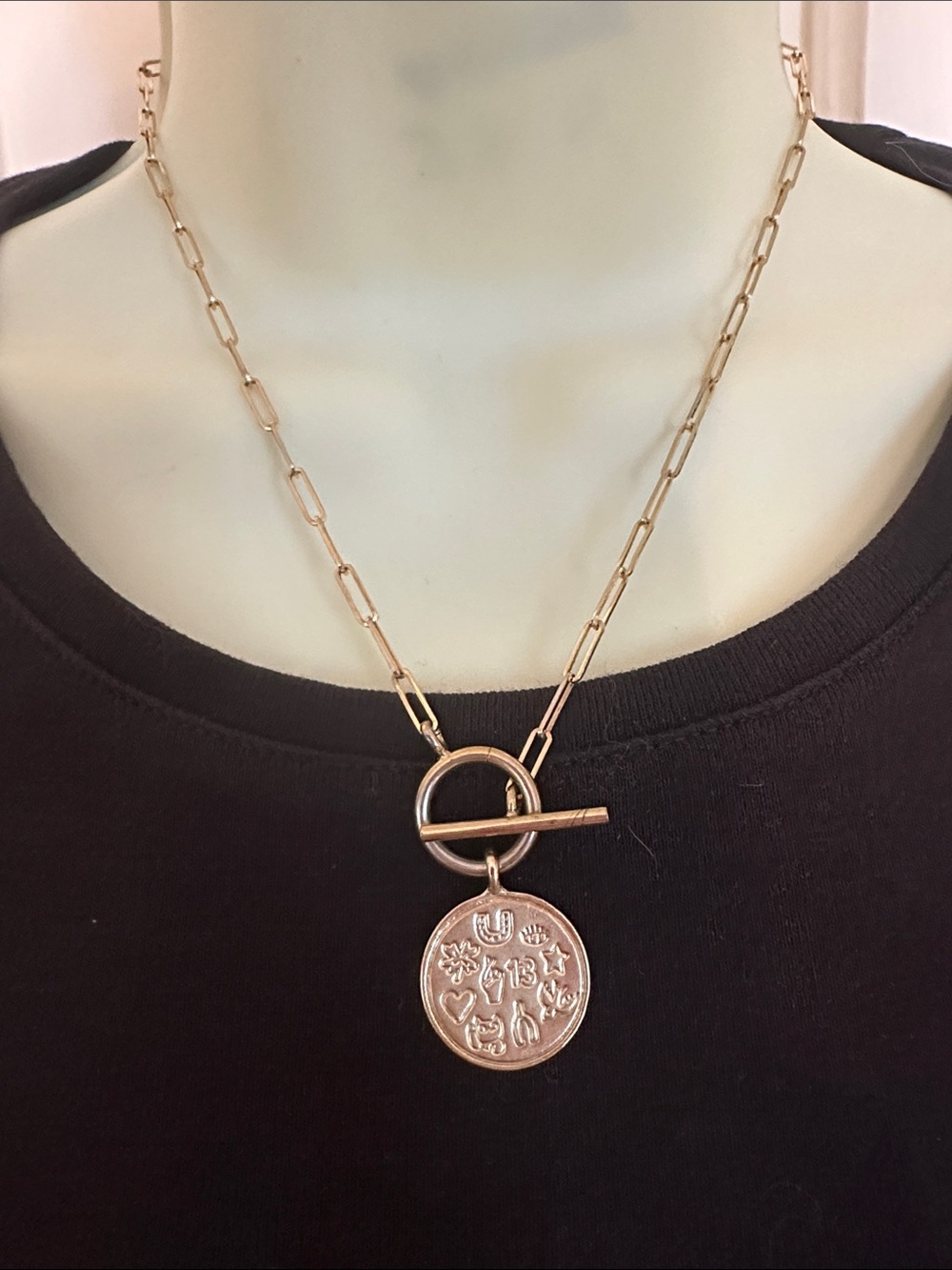 Serefina Gold-Tone Good Luck Coin Pendant Toggle Necklace
